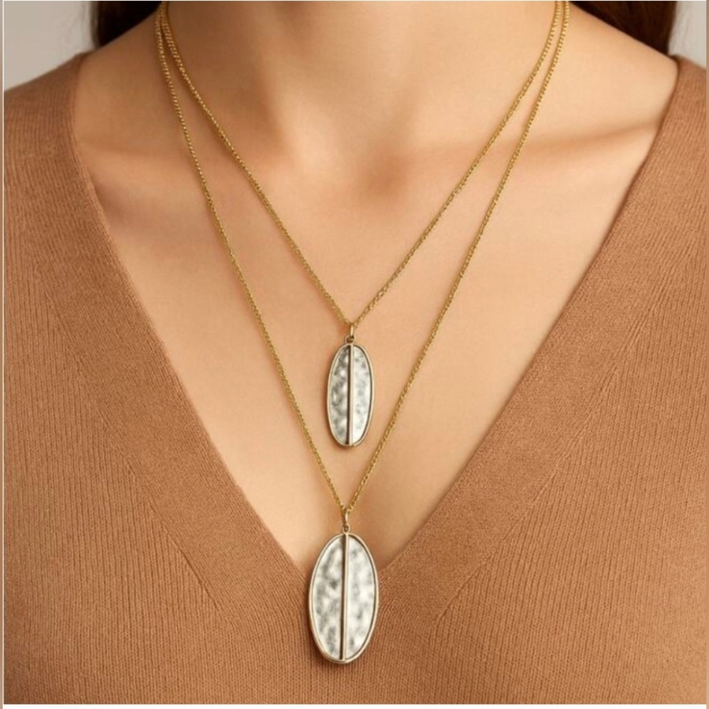 NEW Nordstroms Romolo Line Mixed Metal Gold/Silver Layer Pendant Necklace 🎁